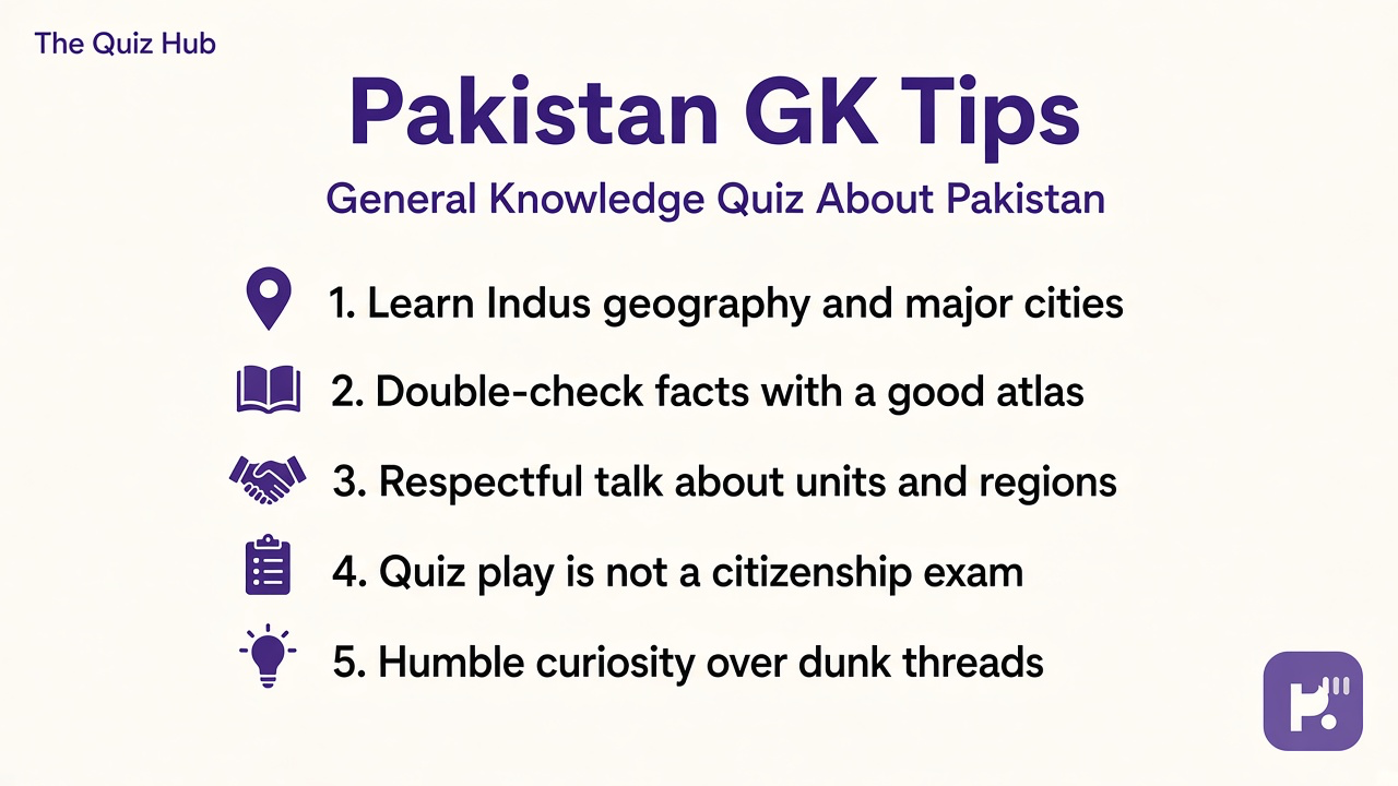 Pakistan GK tips: Indus and cities; atlas checks; respectful unit talk; quiz not citizenship exam