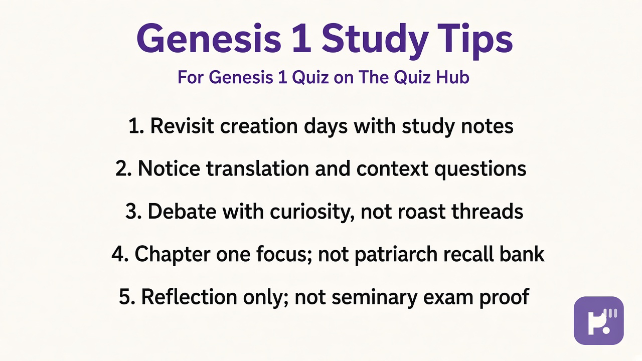 Genesis 1 tips: read creation in context; humble translations; kind faith talk; quiz not seminary degree