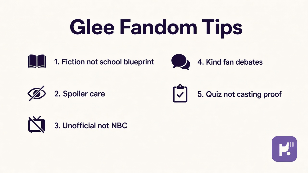 Glee fan tips: fiction not feud; spoiler tags; kind choir fandom; unofficial not NBC; no performer harassment dunk threads