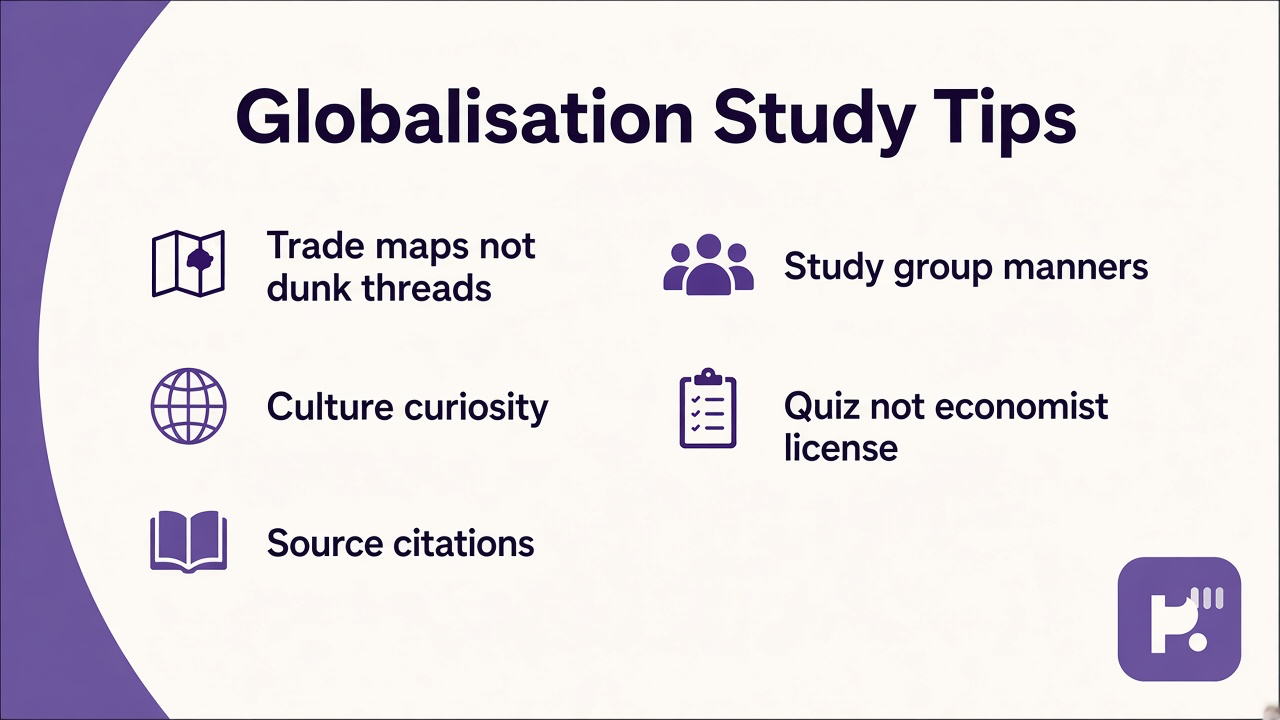 Globalisation tips: trade links; culture curiosity; global bodies; class study; not econ finals or diplomat license threads