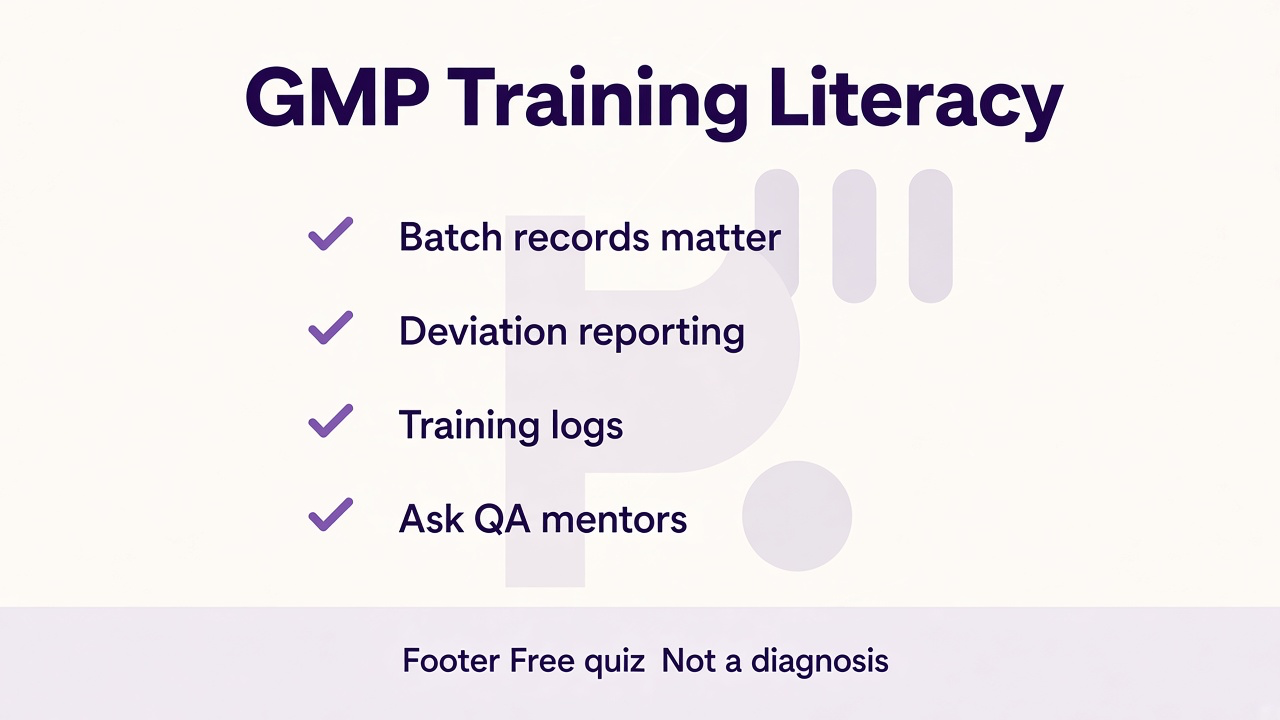 GMP tips: document batches; contamination control; change control; trainer sign-off; quiz not FDA credential or audit pass