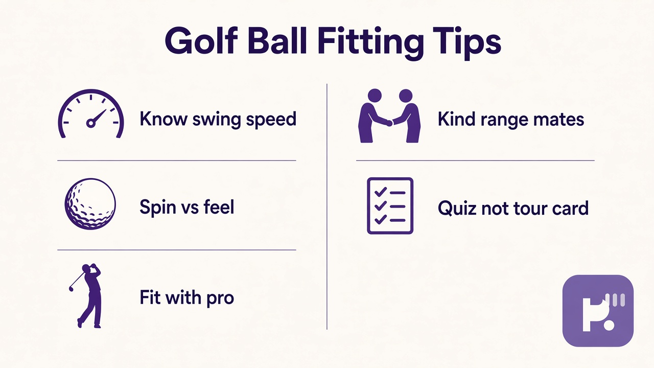 Golf ball fitting tips: match spin to swing; compression honesty; kind pro shop talk; quiz not PGA cert