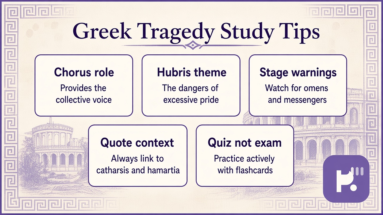 Greek tragedy tips: playwright plays; chorus terms; stage warnings; cite scripts; unofficial not faculty license
