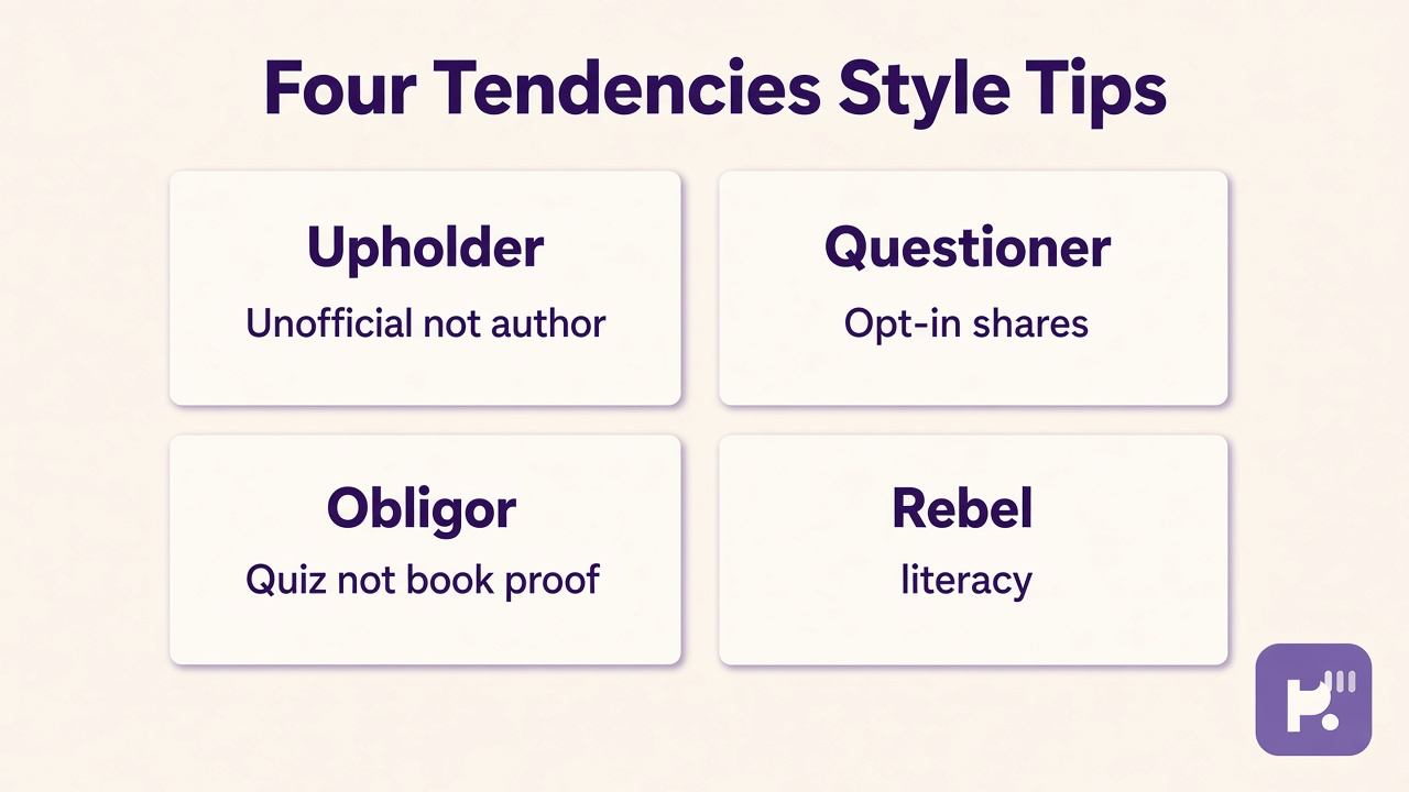 Rubin quiz tips: tendency vocabulary; inner outer expectations; habit humility; unofficial not author endorsement