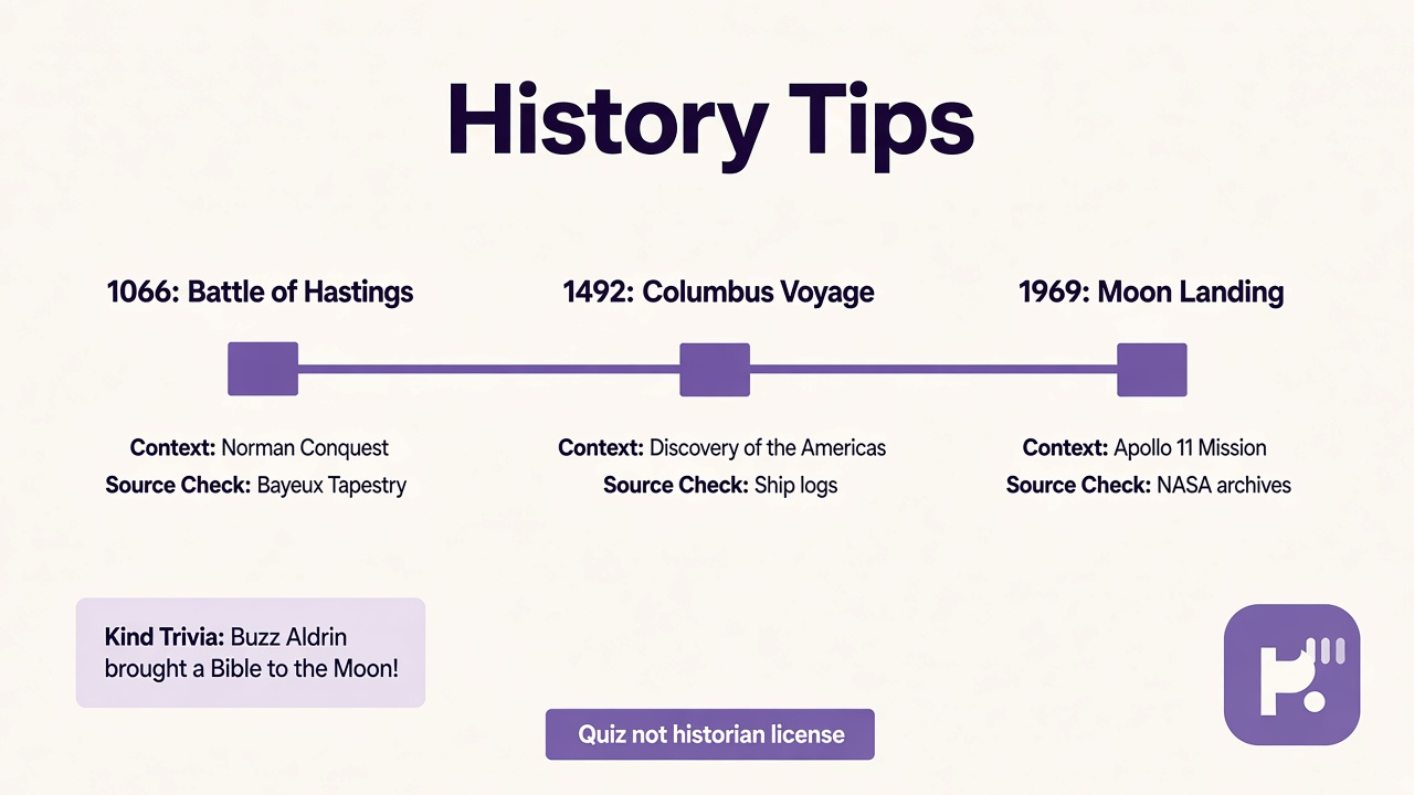 Guess the year tips: fair era clues; kind wrong guesses; credit sources; quiz not historian hire