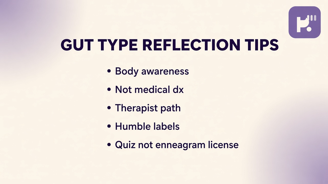 Gut type tips: eight nine one literacy; instinct not rank; body signals with humility; quiz not Enneagram certification