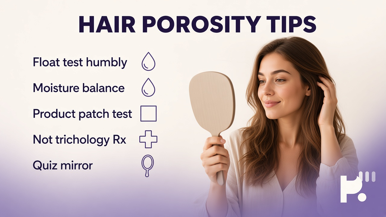 Hair porosity tips: humble float tests; layer products; balance moisture protein; quiz not trichology diagnosis