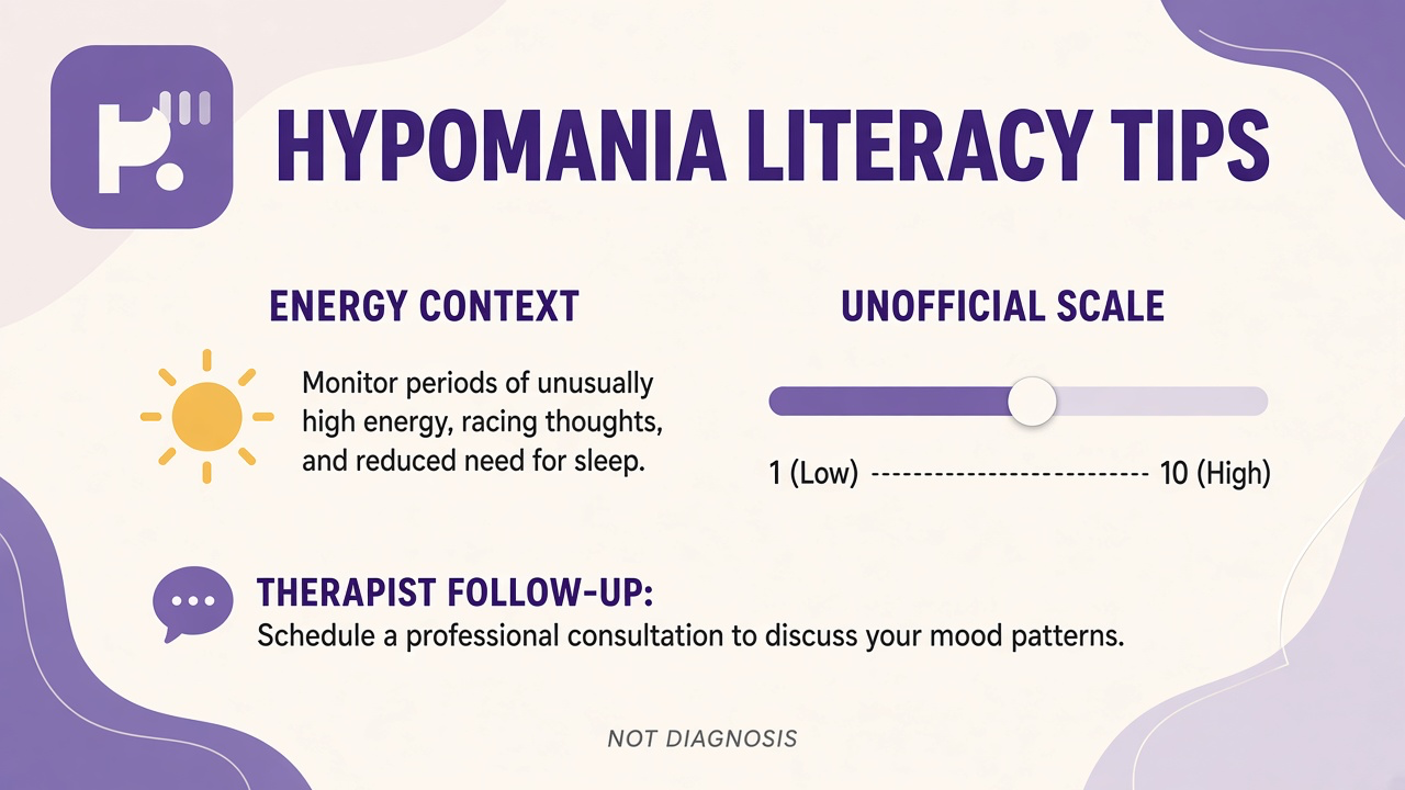 HCL-33 literacy tips: observer contrast; mood activation; seek clinicians; not validated HCL-33; quiz not bipolar dx