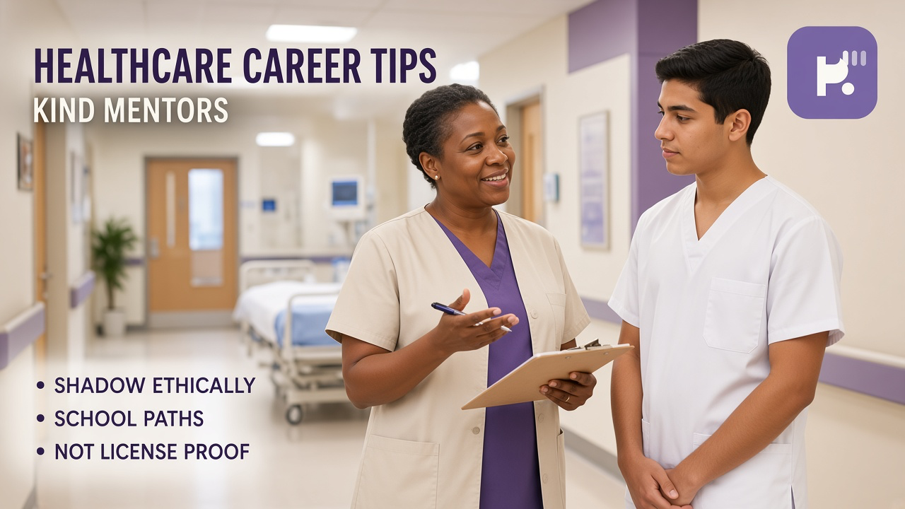 Healthcare career tips: role literacy; accredited training; patient respect; ask advisors; quiz not license or hiring proof