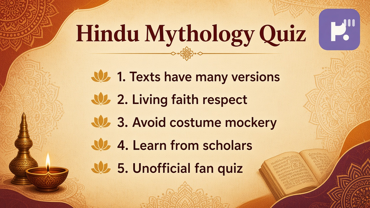 Hindu myth tips: stories with context; devotion not cosplay; temple respect; quiz not priest proof