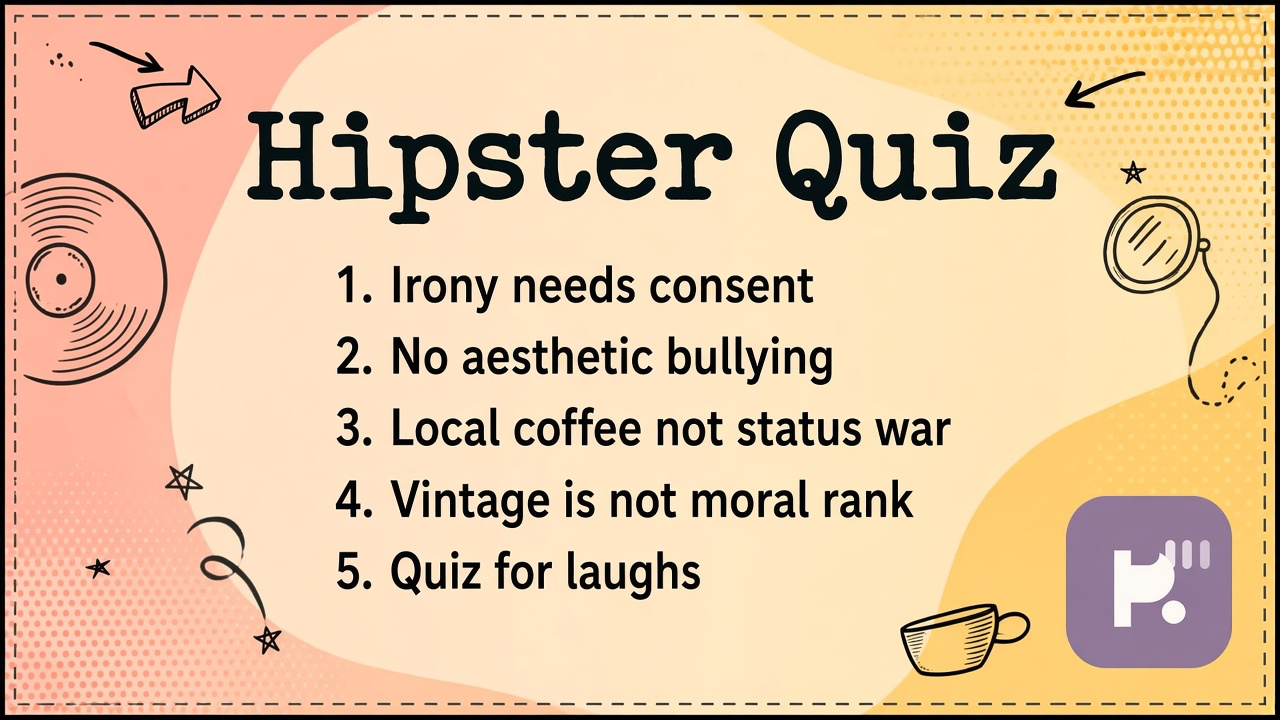 Hipster meme tips: indie humor; anti gatekeeping; opt-in jokes; quiz not identity verdict