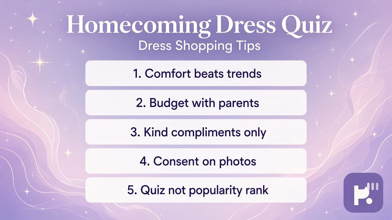 Homecoming dress tips: budget consent; fit comfort; kind hype; quiz not teen body ranking verdict