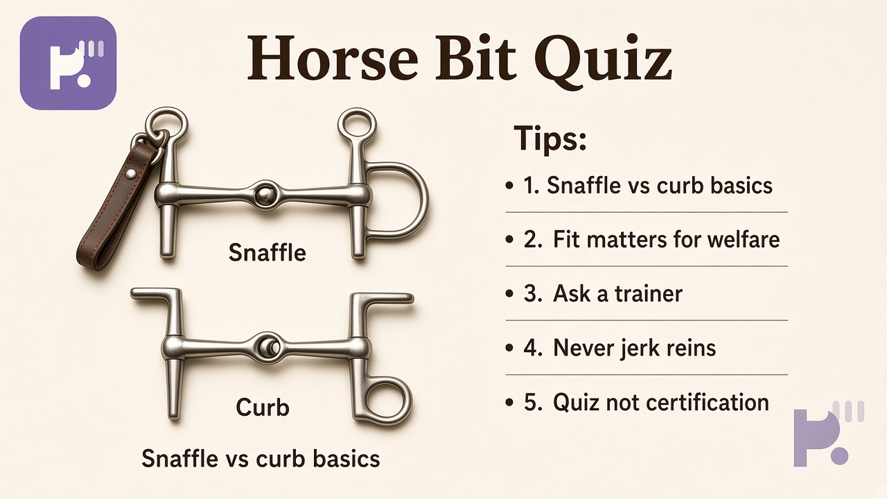 Horse bit tips: snaffle vs curb; fit matters; ask trainers; welfare first; quiz not certified coach or vet diagnosis