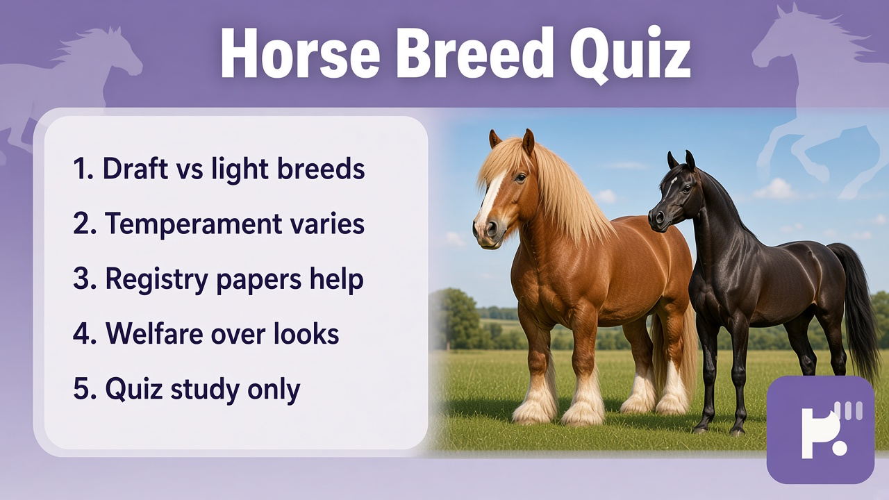 Horse breed tips: trait recall; conformation basics; kind barn talk; quiz not registry clearance