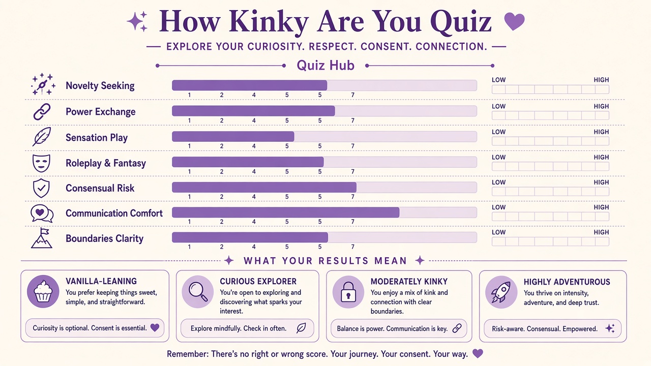 How kinky are you quiz diagram with seven domain bars for kink openness themes on The Quiz Hub