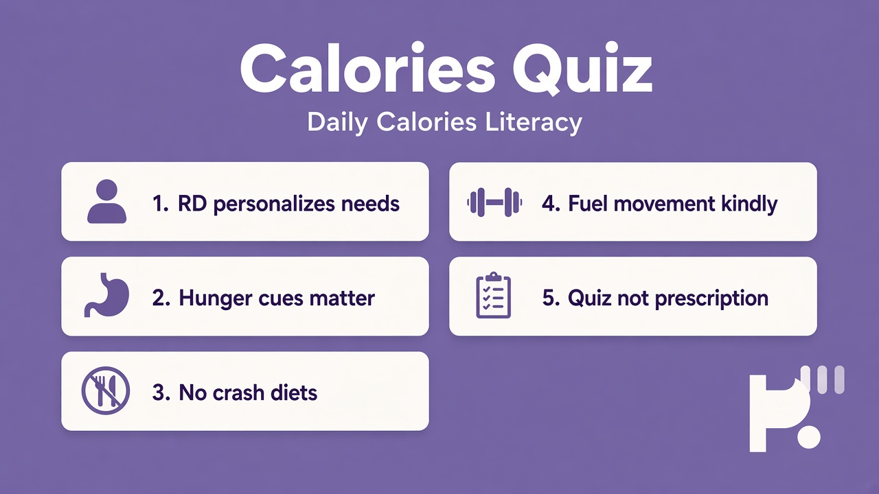 Calorie literacy tips: ranges need context; ask dietitians; no shame; quiz not meal Rx