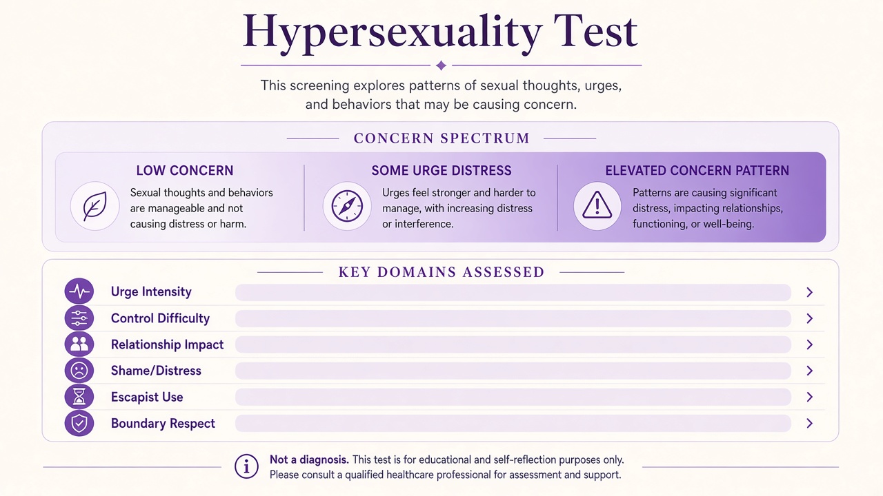 Hypersexuality test diagram with concern spectrum and six domain bars on The Quiz Hub