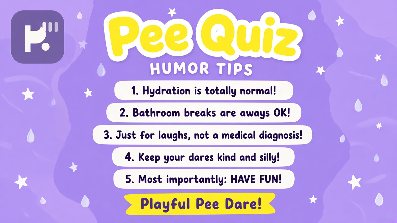 Pee dare humor tips: consent jokes; polite exits; hydration sense; quiz not urology dx; no harassment dares