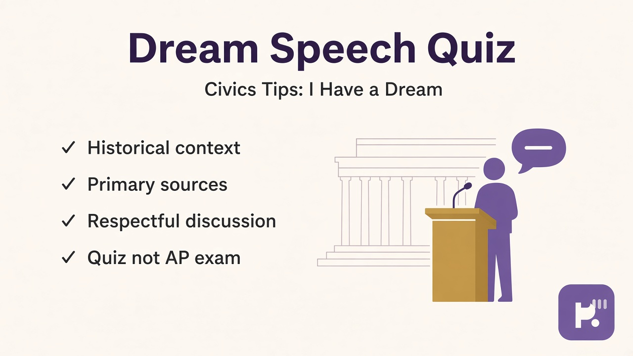 I Have a Dream tips: speech context; theme literacy; civil rights links; quiz not AP exam or classmate dunk