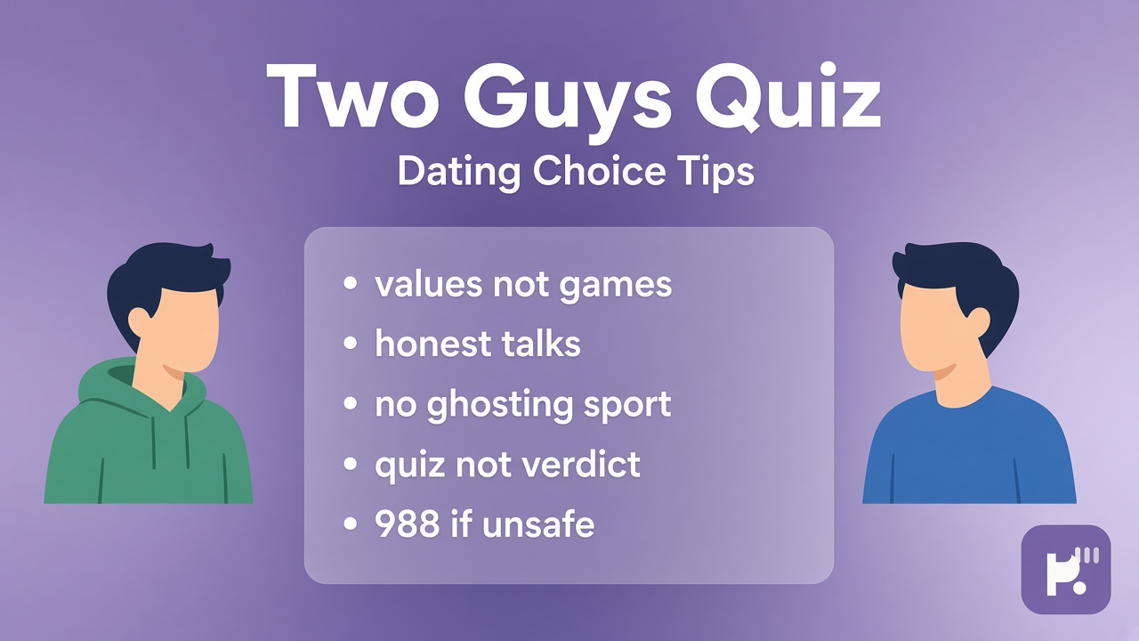 Two guys choose tips: name values; honest talks; slow pacing; quiz not verdict; skip public ranking polls