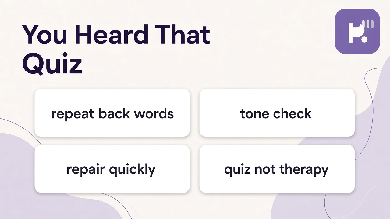 Said vs heard tips: clear words; check meaning; repair tone; quiz not mind-reading; skip blame scoreboards
