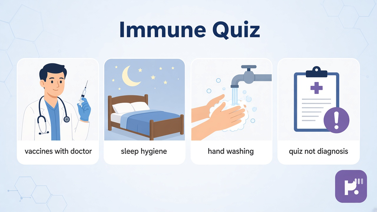 Immune study tips: innate adaptive basics; vaccine humility; illness cues with clinician; quiz not immune dx