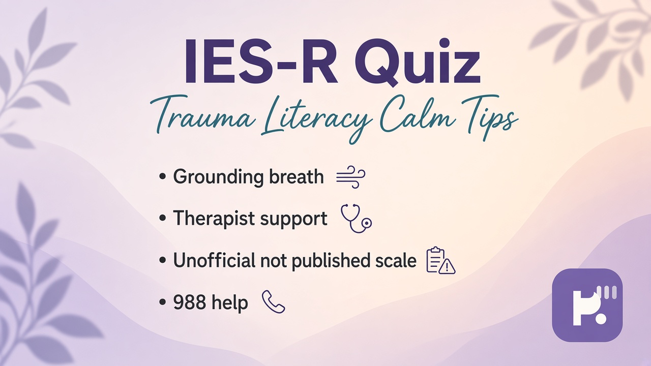 IES-R literacy tips: intrusion avoidance context; support not dunk; unofficial quiz; 988 if urgent; not pasted IES-R