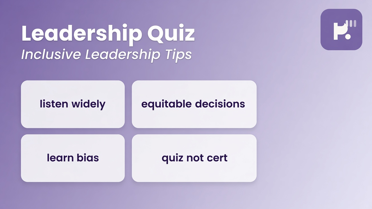 Inclusive leadership tips: voice and belonging; bias learning; fair decisions; quiz not ILA cert or team dunk polls