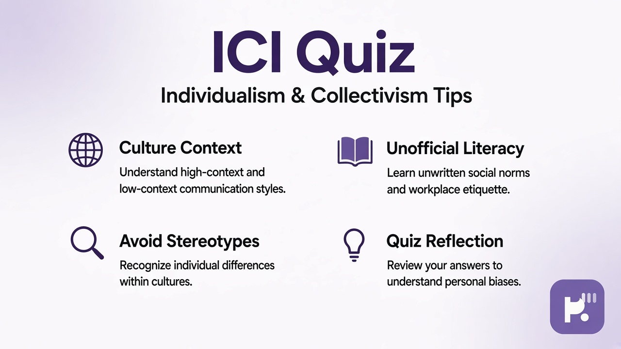 ICI culture tips: I-C indicators; in-group duty; personal goals; quiz not mailed ICI or passport dunk polls