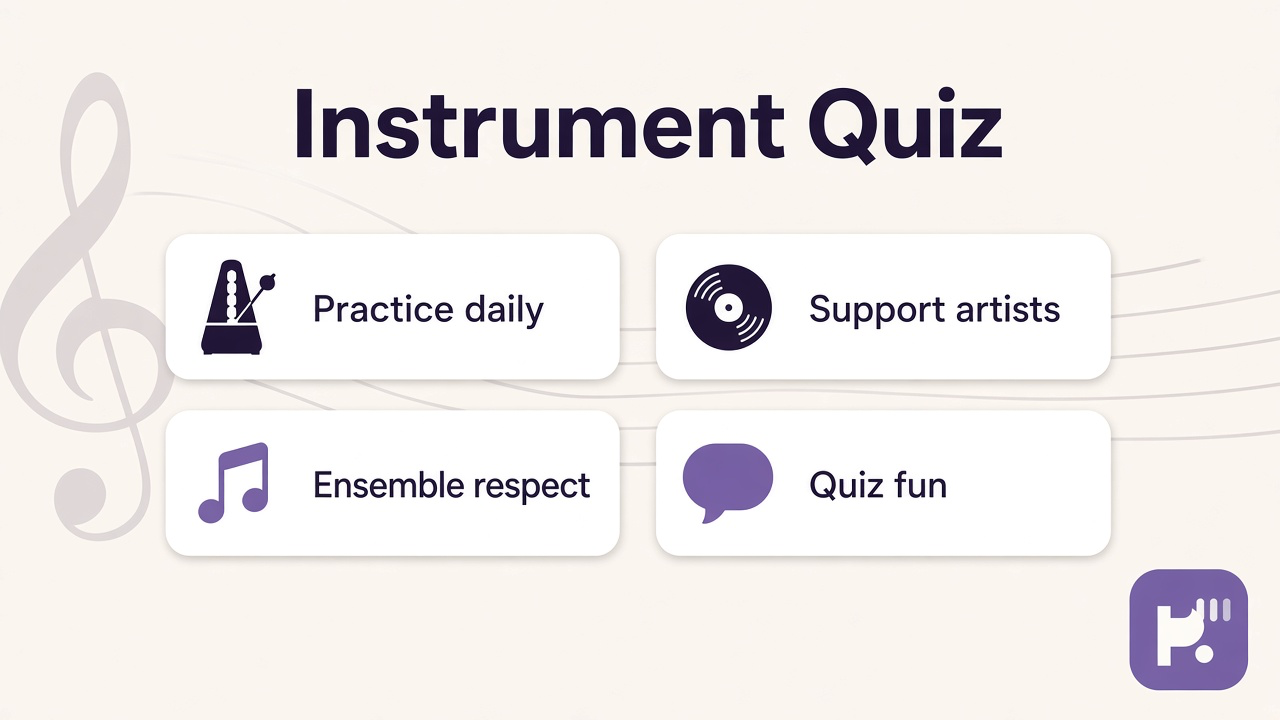 Instrument tips: family vocabulary; fair practice; ensemble respect; quiz not conservatory or player dunk