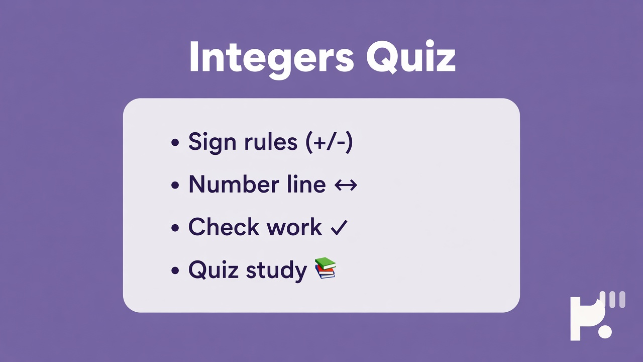 Integer tips: define integers; sign rules; number line habits; quiz not state test or classmate dunk