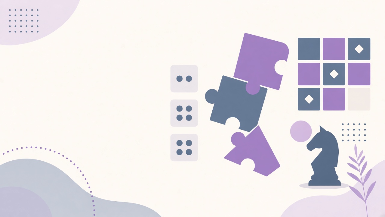 Abstract puzzle grid and number sequence tiles illustrating IQ practice index bands on The Quiz Hub