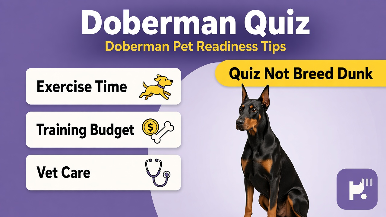 Doberman readiness: daily exercise; training time; vet costs; myth limits; quiz not adoption verdict or breed dunk threads