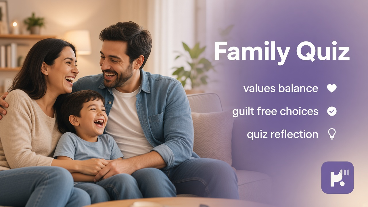 Family priority tips: name time choices, balance partner and kin, guilt vs choice, quiz not moral verdict
