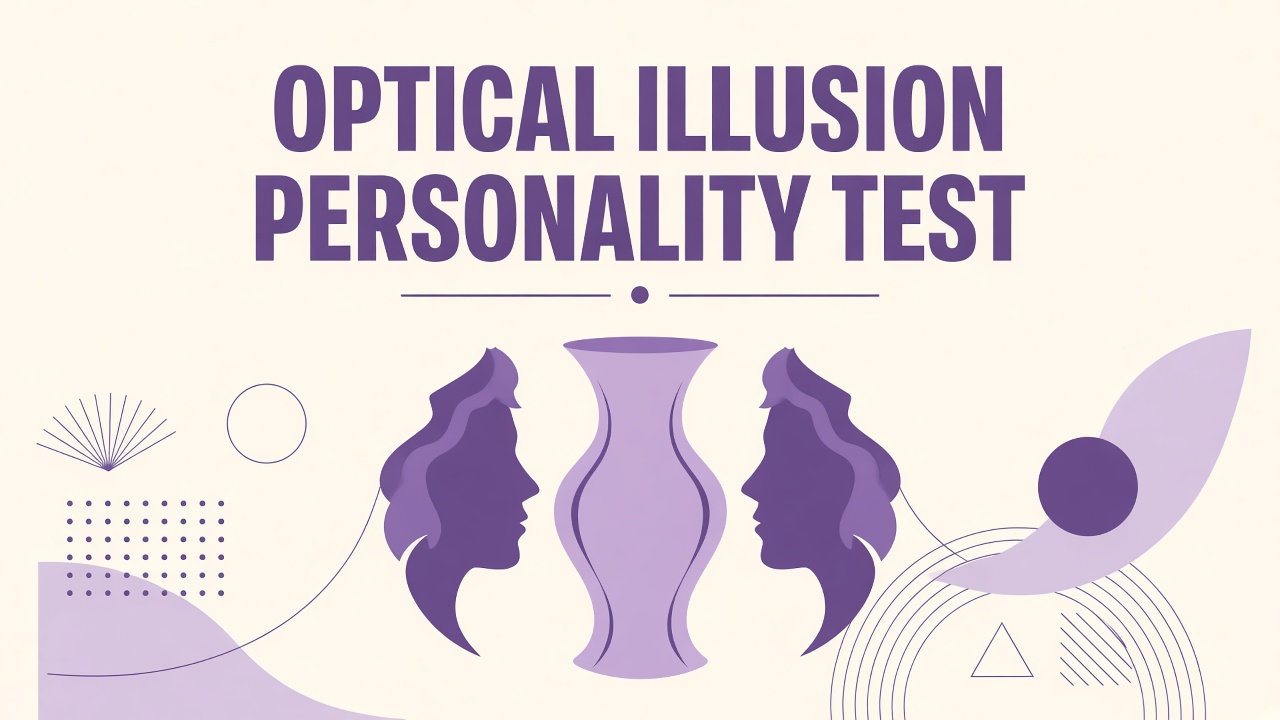 Optical illusion personality test hero with purple vase and faces ambiguous figure art on The Quiz Hub