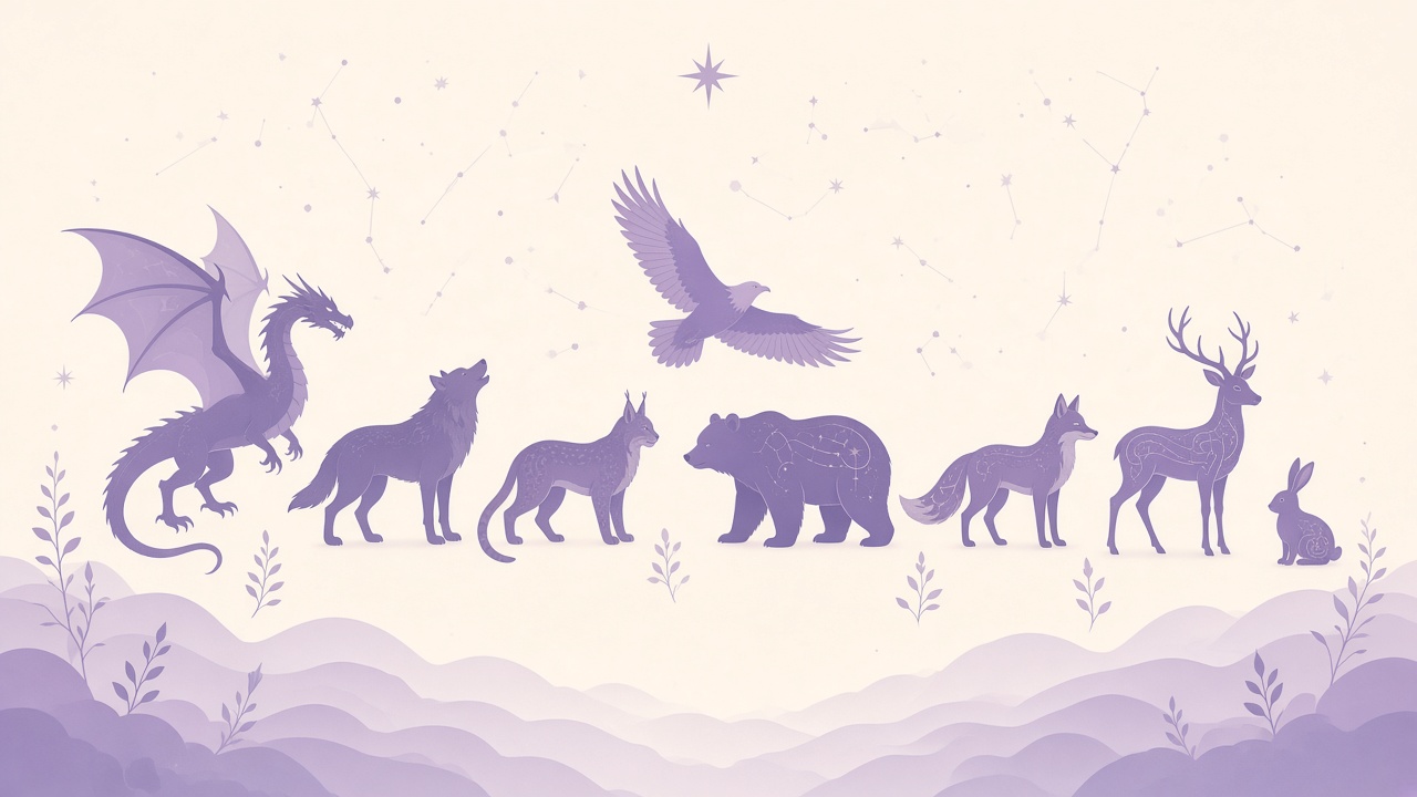 Otherkin identity resonance illustration with eight kin silhouettes in purple tones