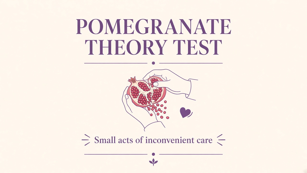 Pomegranate Theory Test report with Mixed Thoughtfulness Pattern band, thoughtful-care index, and four care domain bars