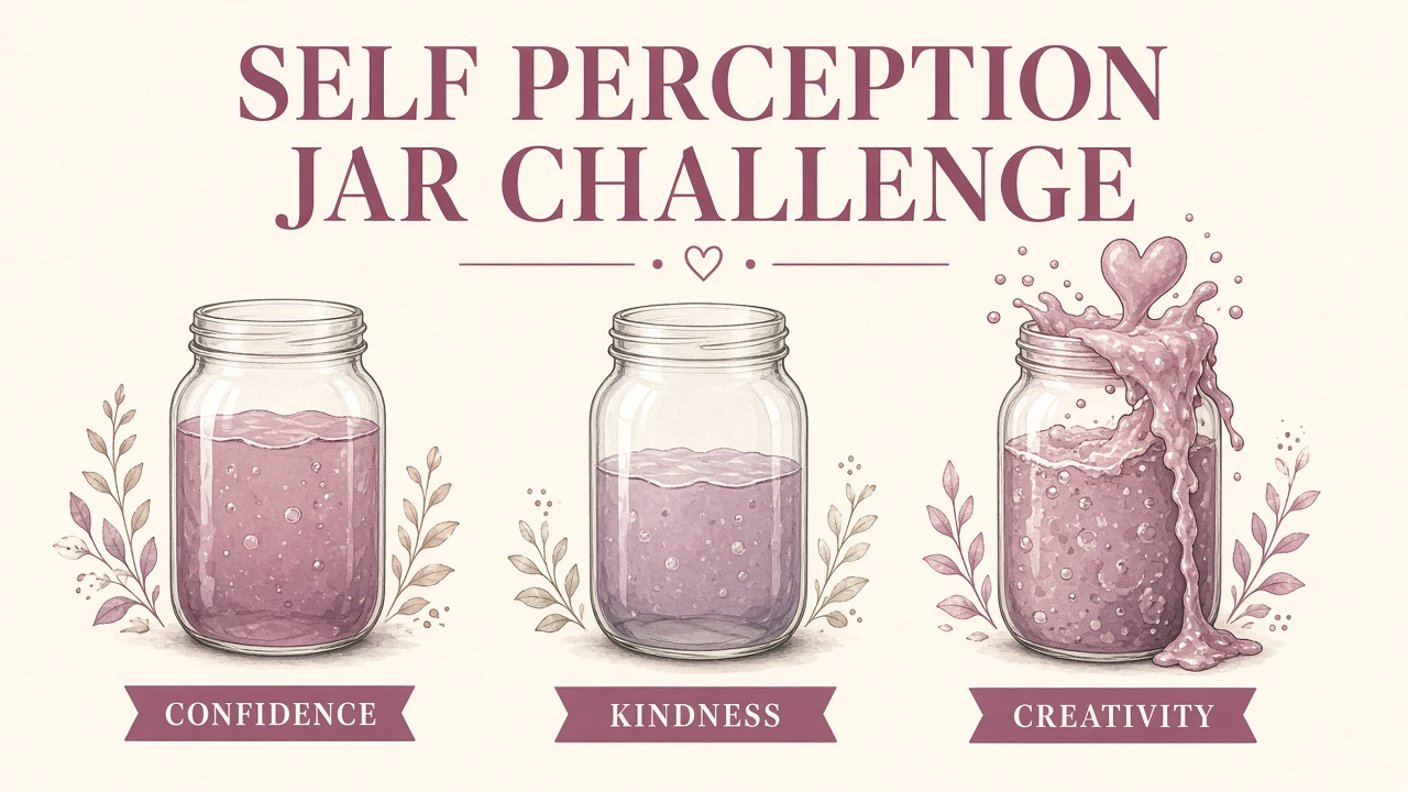 Self perception jar challenge sample report with labeled glass jars and fill level bars on The Quiz Hub