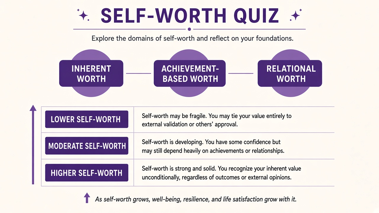Self-worth diagram with inherent, achievement-based, and relational worth domains and three result bands