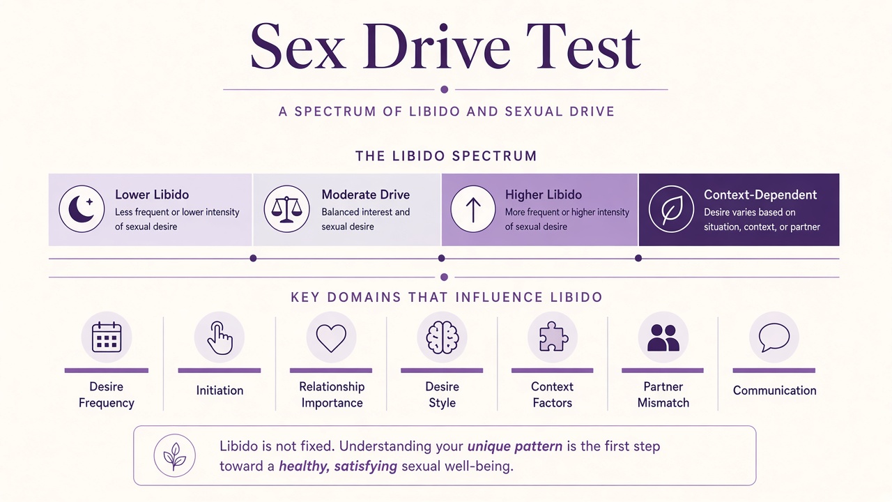 Sex drive test diagram with libido spectrum and seven domain bars on The Quiz Hub