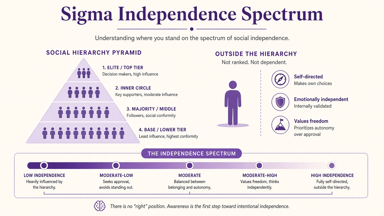 Sigma personality spectrum diagram with independence outside a hierarchy pyramid