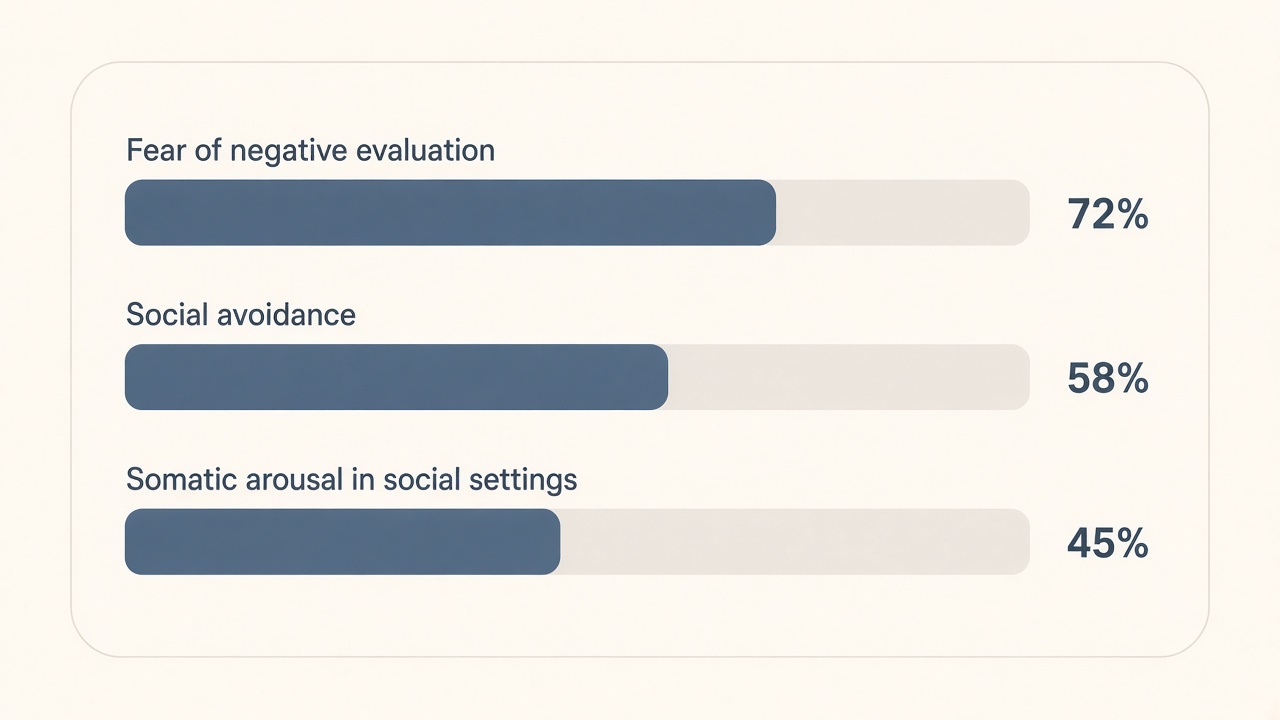 Social anxiety screening diagram with fear, avoidance, and somatic arousal domain bars on The Quiz Hub