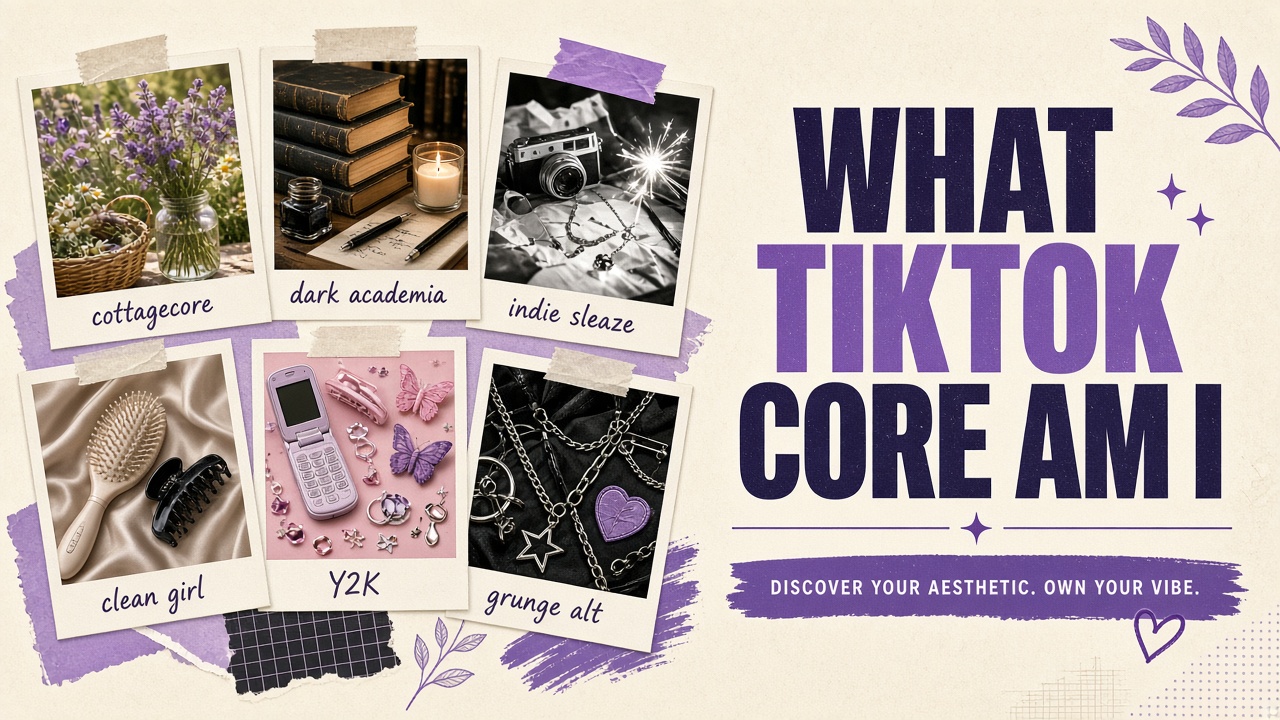 What TikTok core am I sample report with six aesthetic mini-panels and match percentage bars on The Quiz Hub